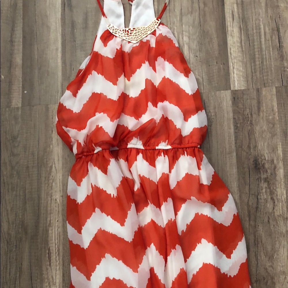 Orange and white chevron dress, small, EUC
